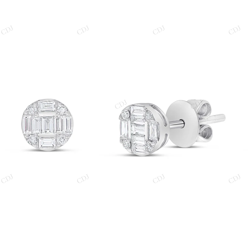 Baguette & Round Diamond Stud Earrings Stud earrings CustomDiamJewel