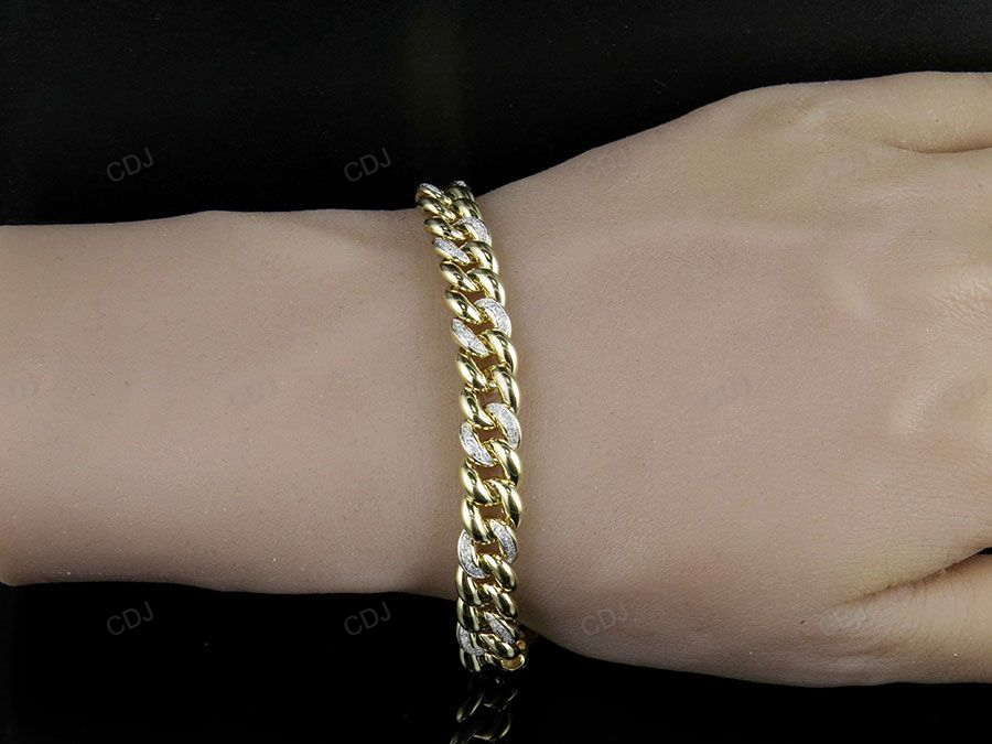 Silver Moissanite Simple Atlernating Cuban Bracelet hip hop jewelry CustomDiamJewel