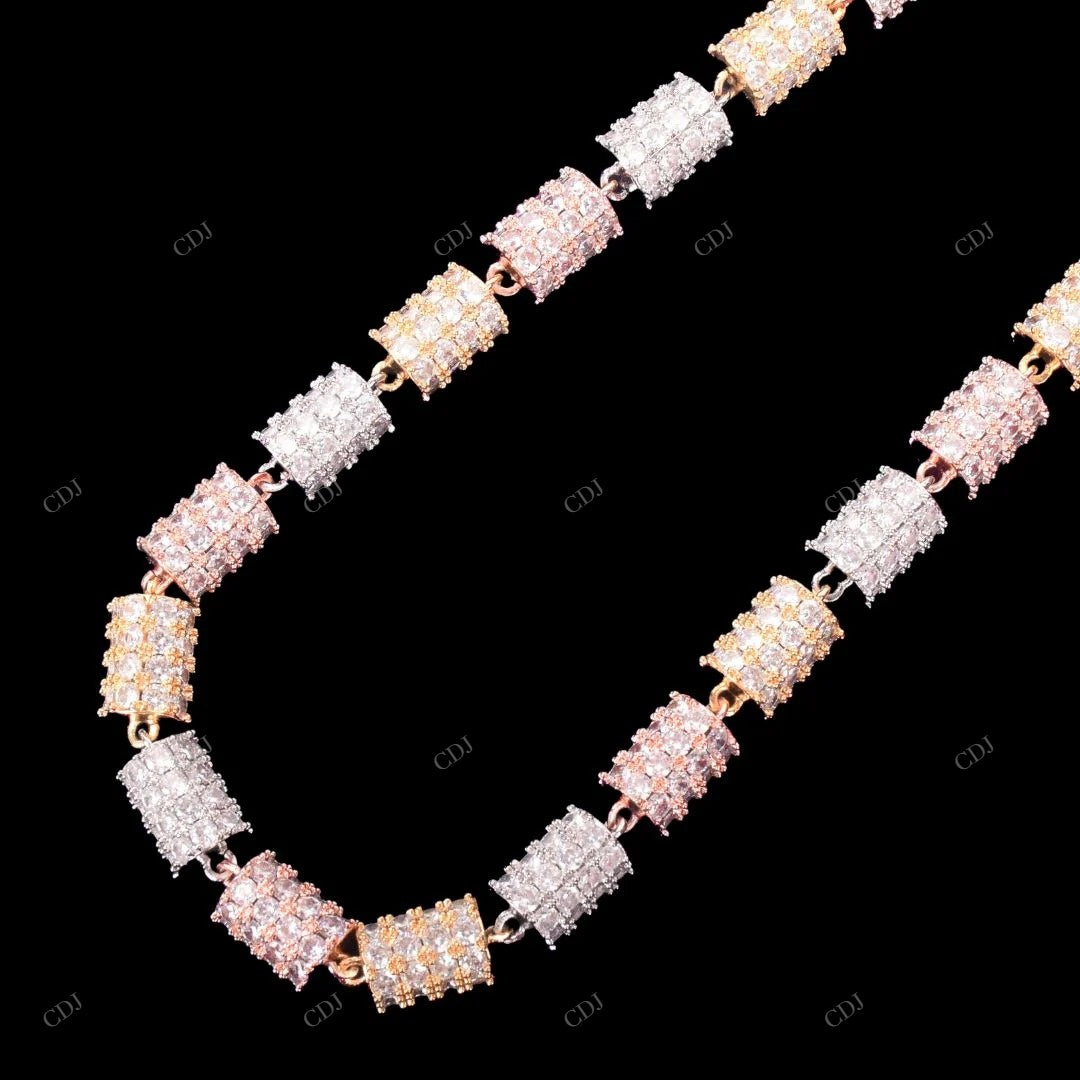 925 Silver Two Tone Moissanite Miami Cuban Link Chain CustomDiamJewel