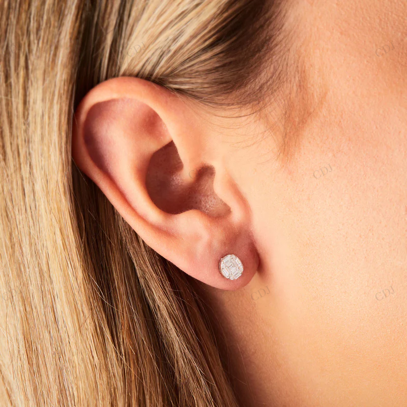 Baguette & Round Diamond Stud Earrings Stud earrings CustomDiamJewel