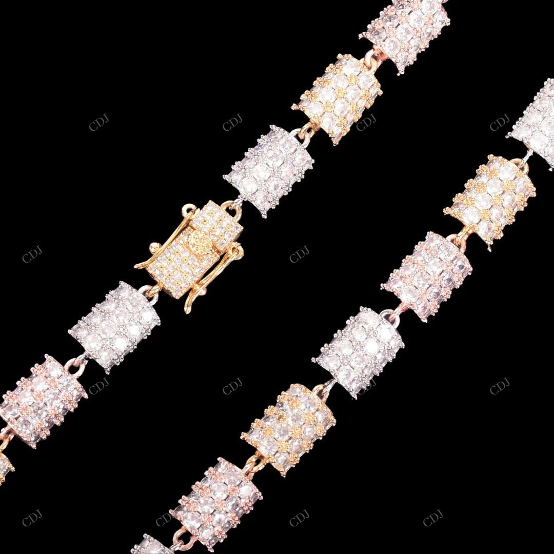 925 Silver Two Tone Moissanite Miami Cuban Link Chain CustomDiamJewel