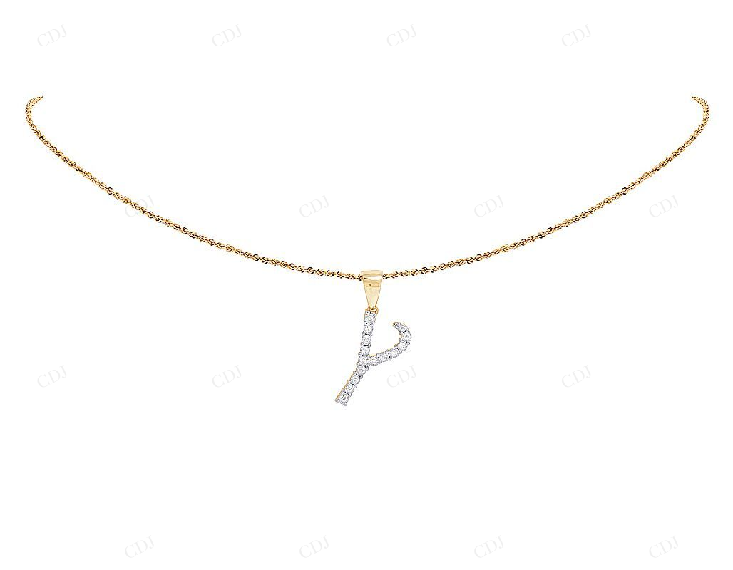 1.2" 0.35 CTW 10K Gold Diamond Letter Y Initial Pendant CustomDiamJewel