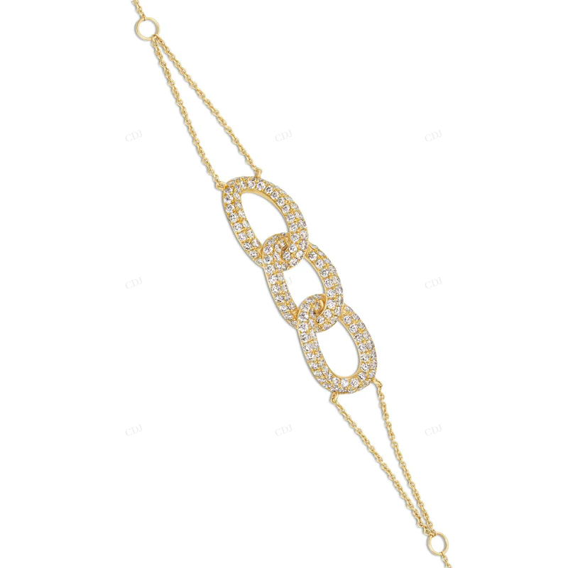 14K Solid Gold Unique Trendy Three Link Diamond Bracelet CustomDiamJewel