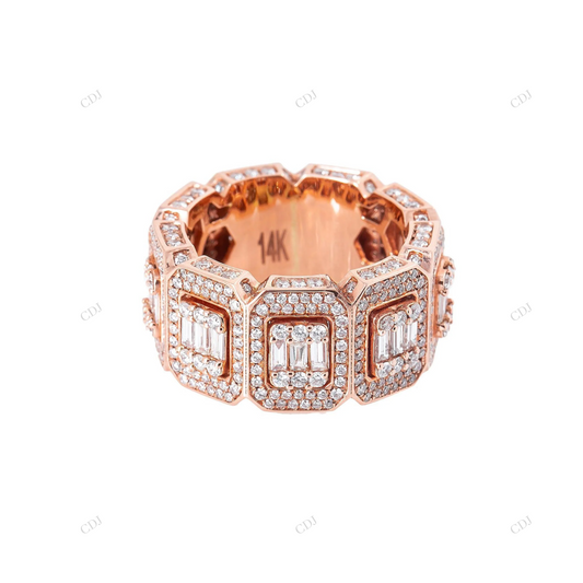 14K Rose Gold Iced Out Baguette Diamond Band hip hop jewelry customdiamjewel
