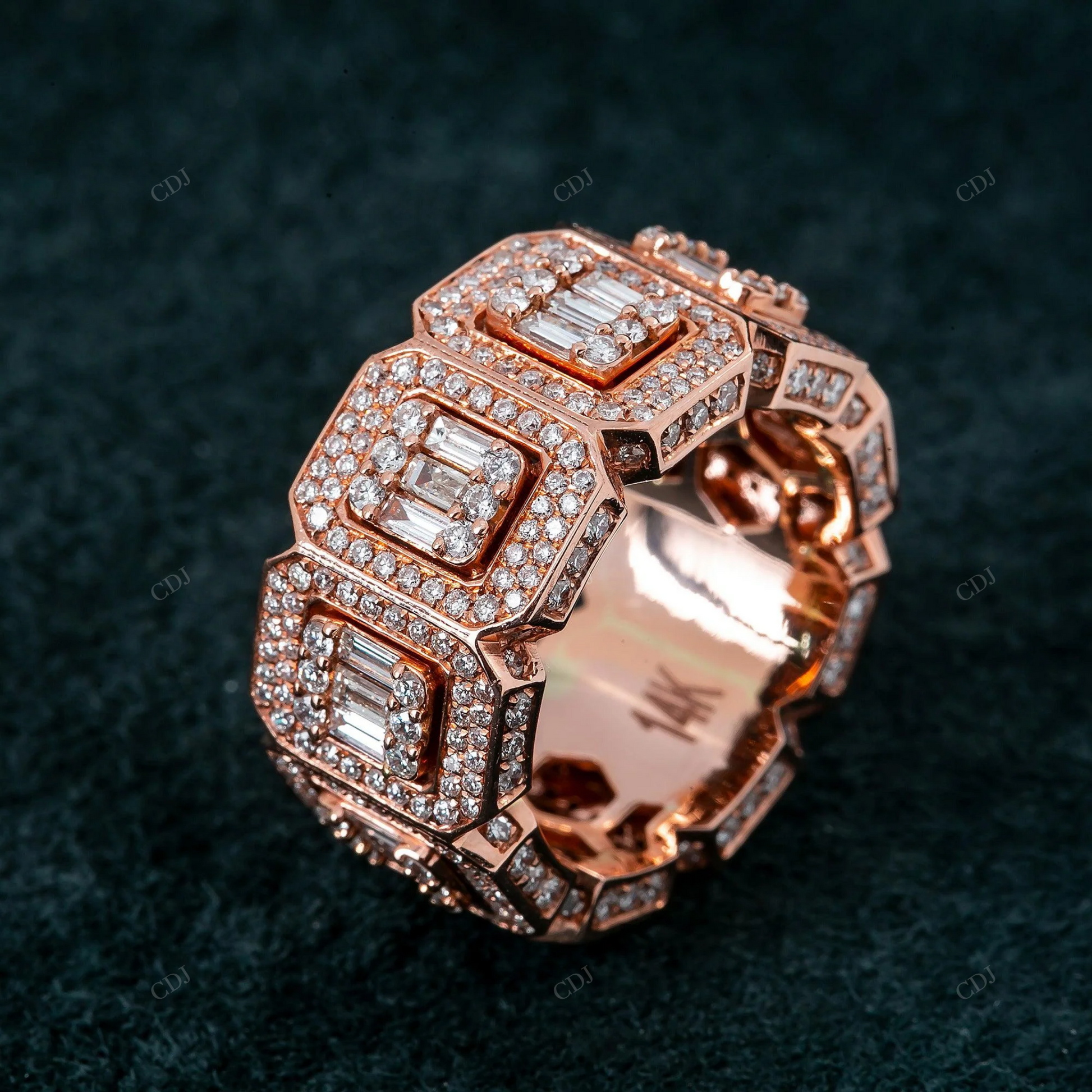 14K Rose Gold Iced Out Baguette Diamond Band hip hop jewelry customdiamjewel