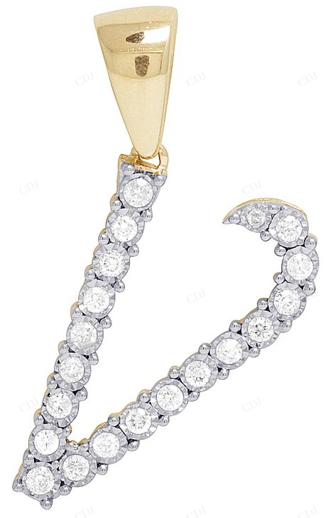 Natural Diamond 10K Gold 1.2" V Letter Pendant CustomDiamJewel