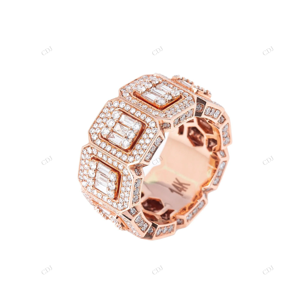 14K Rose Gold Iced Out Baguette Diamond Band hip hop jewelry customdiamjewel