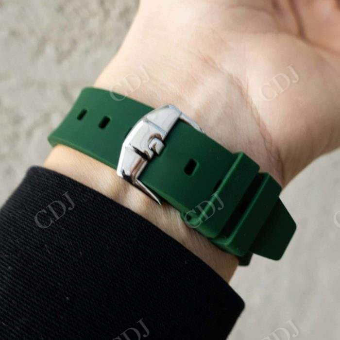 Green Rubber Belt Moissanite On Bezel Rolex Watch customdiamjewel