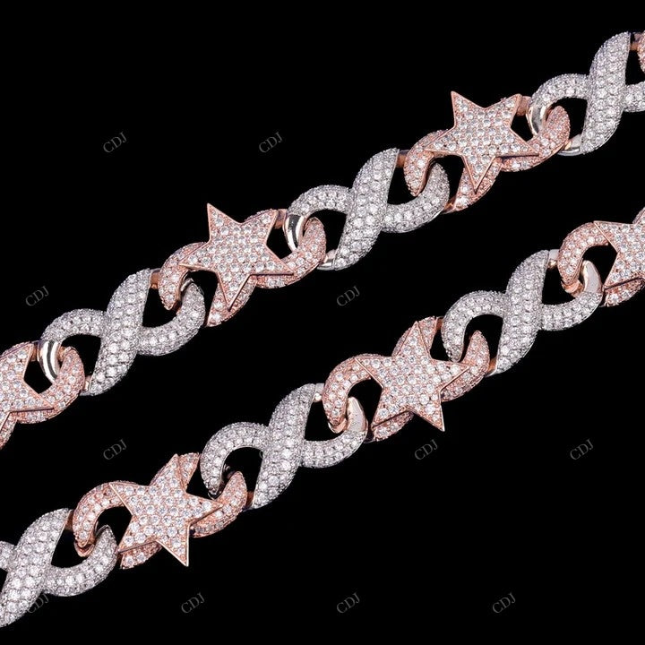 VVS Moissanite Star Two Tone Cuban Link Chain For Gift CustomDiamJewel