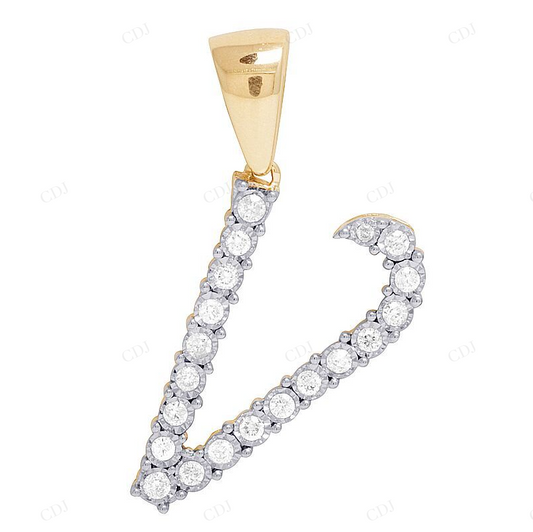 Natural Diamond 10K Gold 1.2" V Letter Pendant CustomDiamJewel