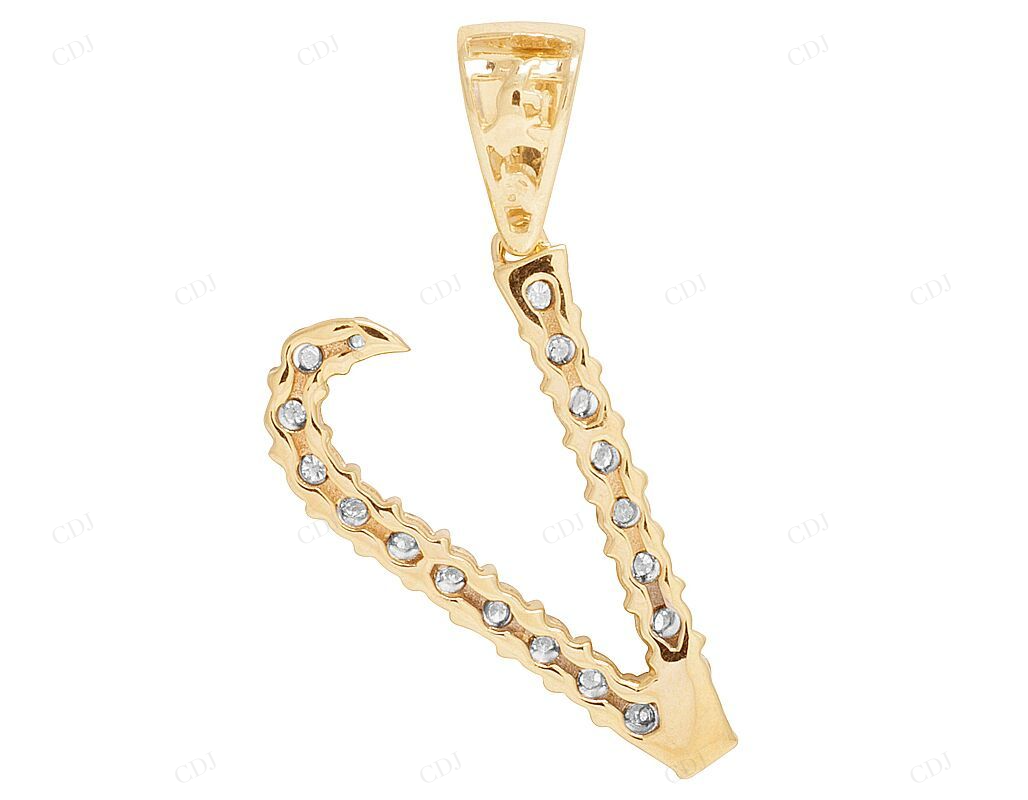 Natural Diamond 10K Gold 1.2" V Letter Pendant CustomDiamJewel