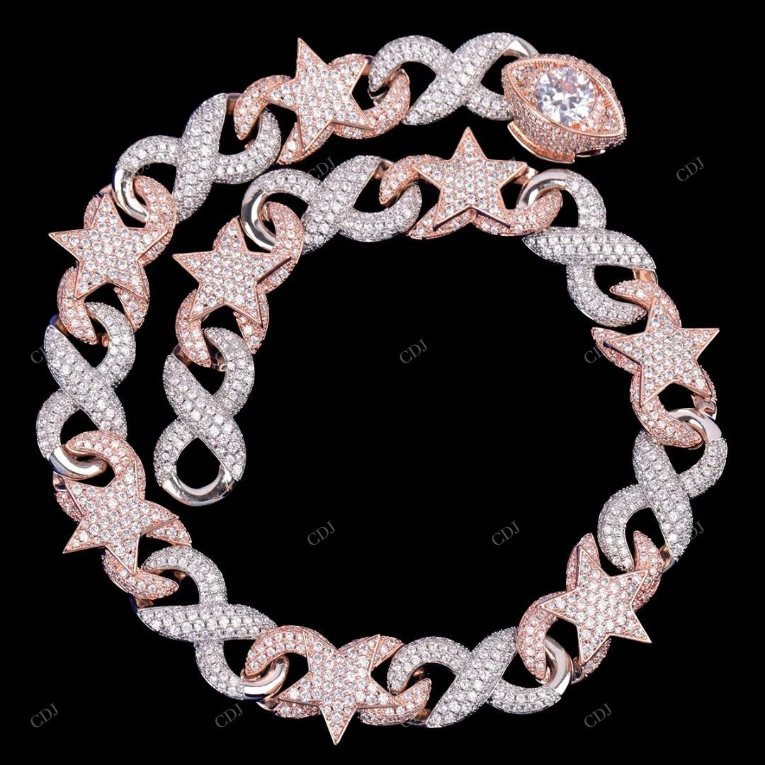 VVS Moissanite Star Two Tone Cuban Link Chain For Gift CustomDiamJewel