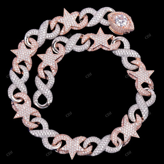 VVS Moissanite Star Two Tone Cuban Link Chain For Gift CustomDiamJewel