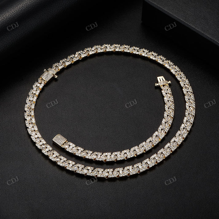 Antique 9MM Square Design Baguette Diamond Yellow Gold Chain hip hop jewelry CustomDiamJewel