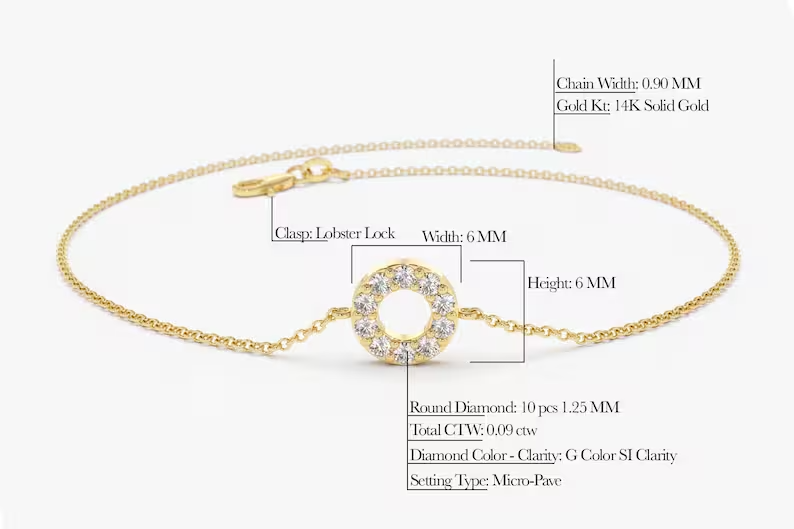 0.09CTW Moissanite Round Disc Diamond Bracelet  customdiamjewel   