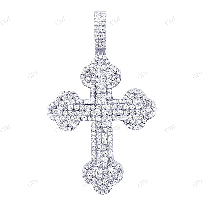 2.1 Inch Clover Cross Lab Grown Diamond Pendant In White Gold Hip Hop Pendent CustomDiamJewel