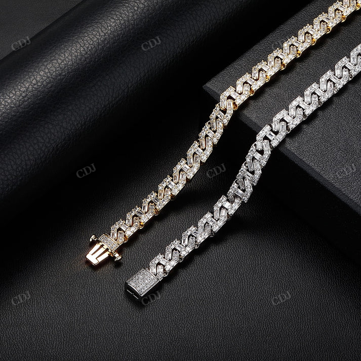 Antique 9MM Square Design Baguette Diamond Yellow Gold Chain hip hop jewelry CustomDiamJewel