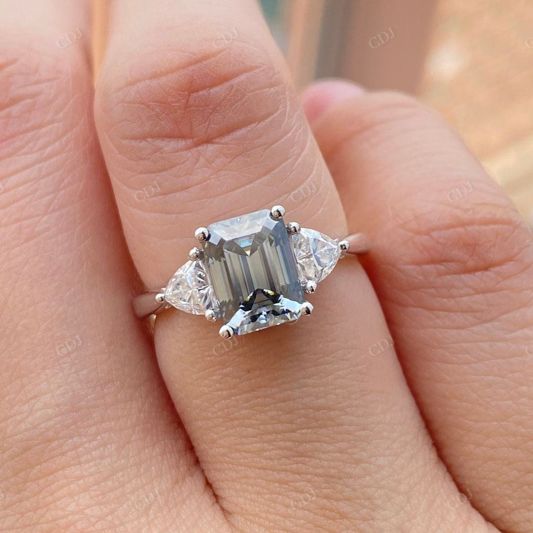 Emerald Cut Lab Grown Diamond Three Stone Ring customdiamjewel