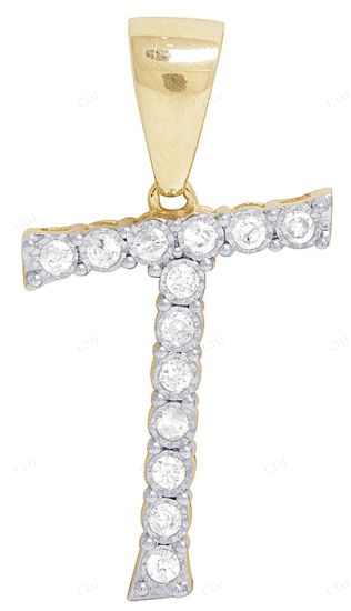 0.33 CTW 10K Gold Diamond T Initial Pendant CustomDiamJewel