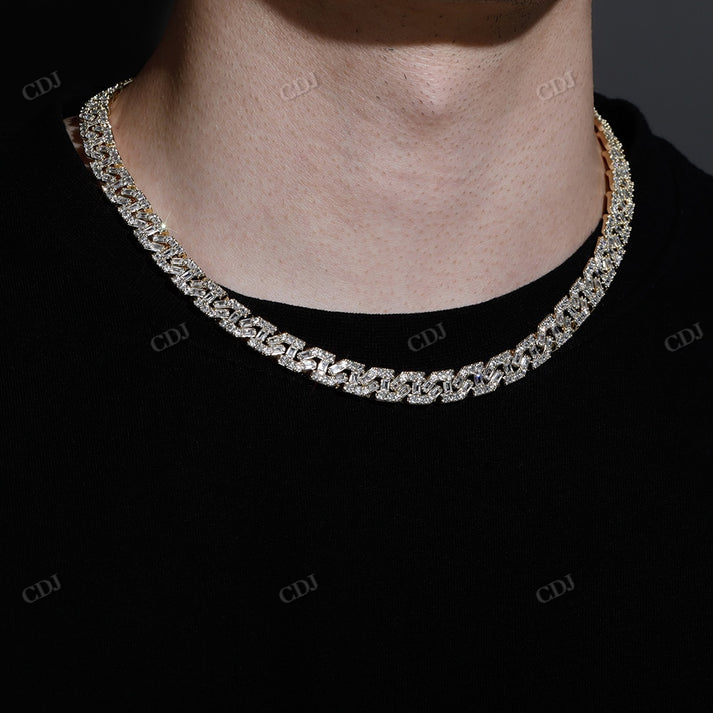 Antique 9MM Square Design Baguette Diamond Yellow Gold Chain hip hop jewelry CustomDiamJewel