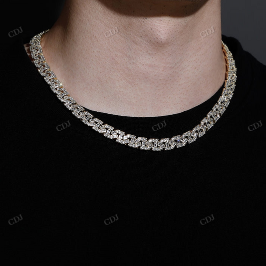 Antique 9MM Square Design Baguette Diamond Yellow Gold Chain hip hop jewelry CustomDiamJewel