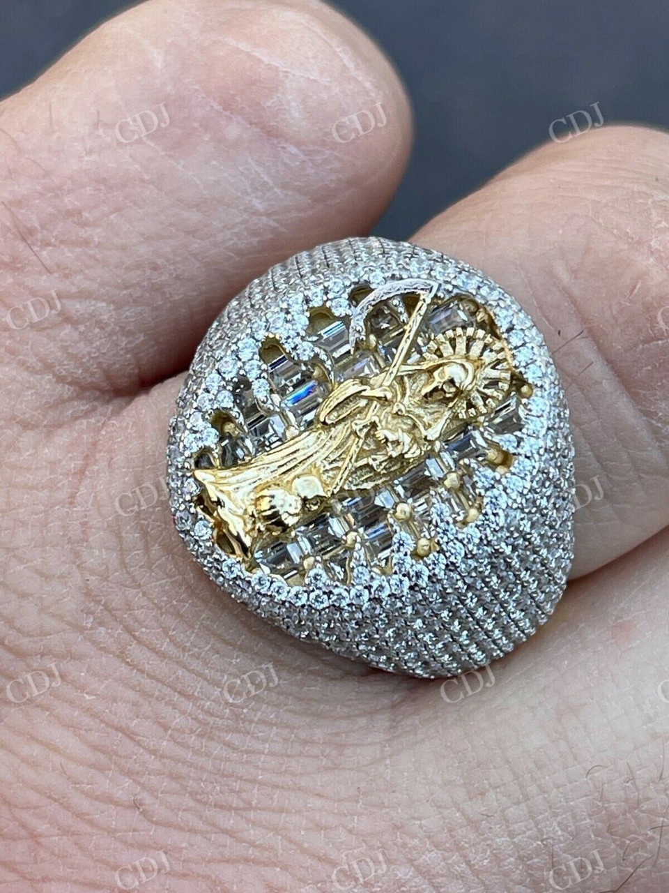 Grim Reaper Santa Muerte Diamond Iced Ring  customdiamjewel   