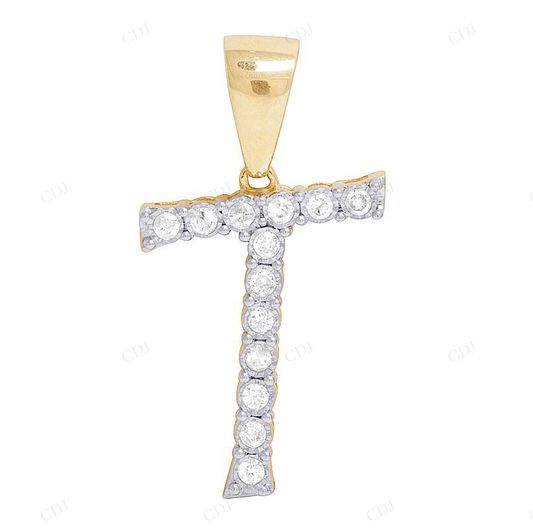 0.33 CTW 10K Gold Diamond T Initial Pendant CustomDiamJewel