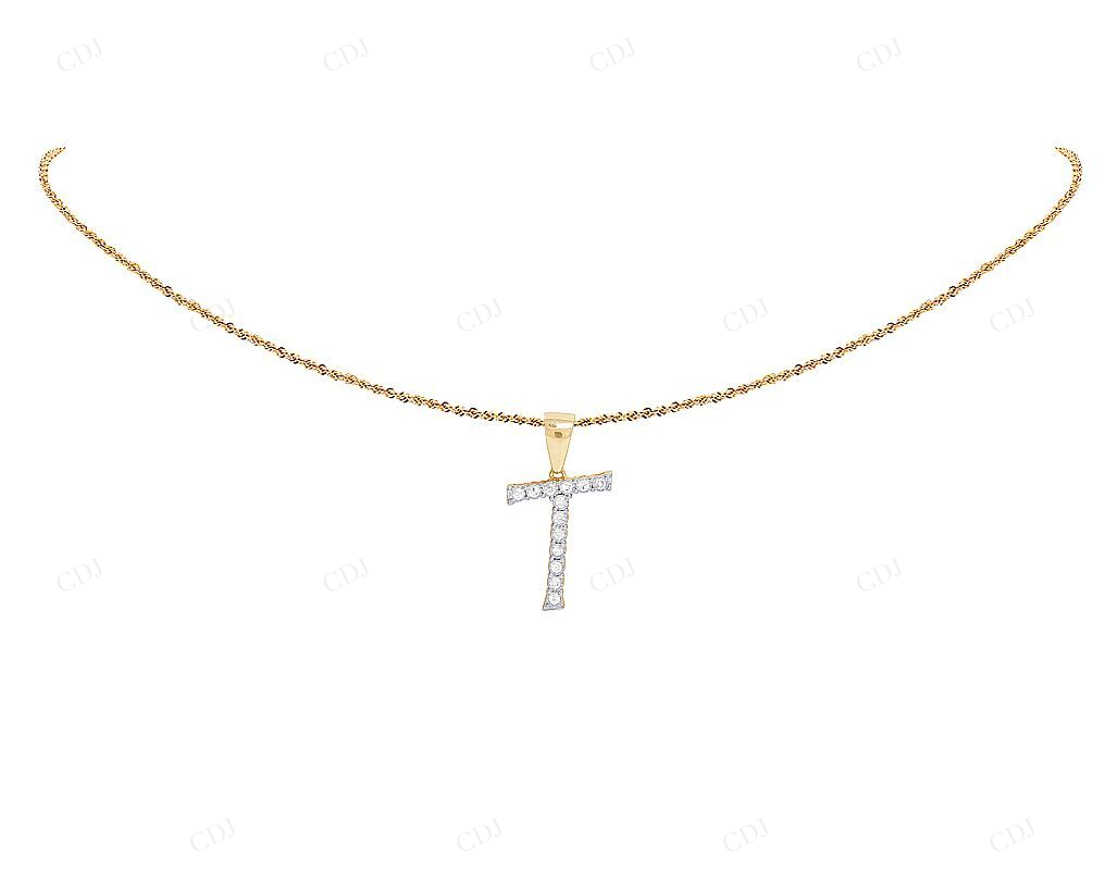 0.33 CTW 10K Gold Diamond T Initial Pendant CustomDiamJewel