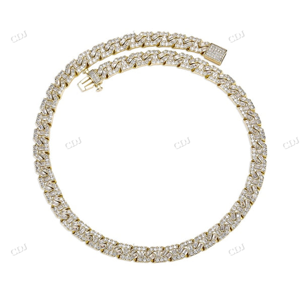 Antique 9MM Square Design Baguette Diamond Yellow Gold Chain hip hop jewelry CustomDiamJewel