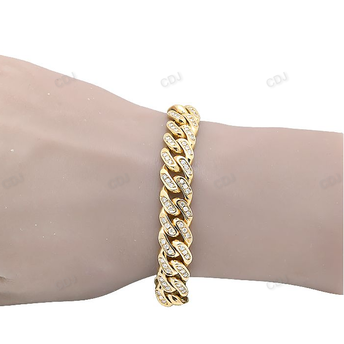 Three Stone Silver Moissanite Unisex Cuban Bracelet hip hop jewelry CustomDiamJewel