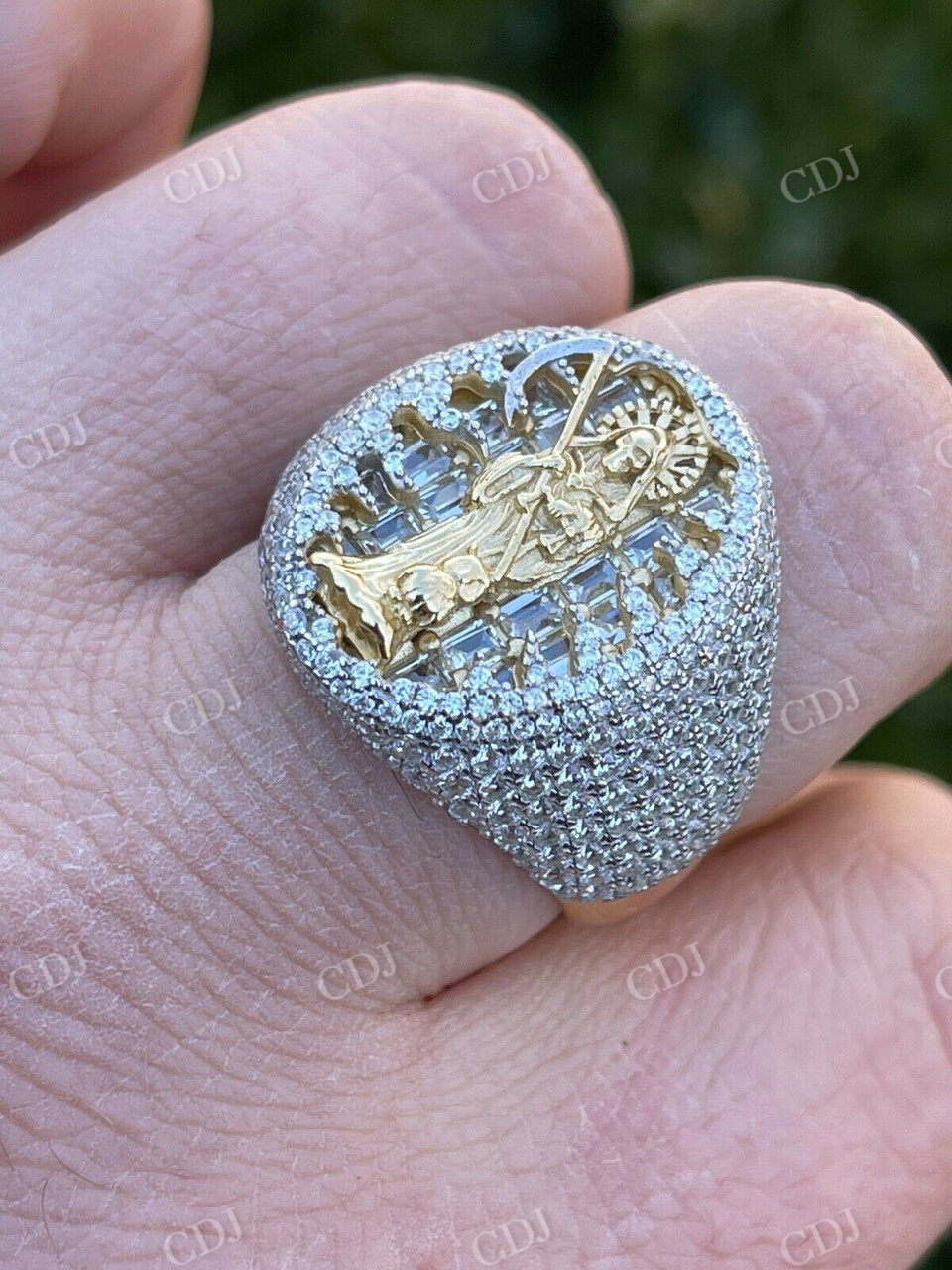 Grim Reaper Santa Muerte Diamond Iced Ring  customdiamjewel   