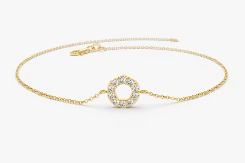 0.09CTW Moissanite Round Disc Diamond Bracelet  customdiamjewel Sterling Silver Yellow Gold VVS-EF