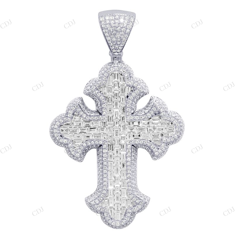 2 Inch Lab Grown Diamond 10k White Gold Cross Pendant Hip Hop Pendent CustomDiamJewel