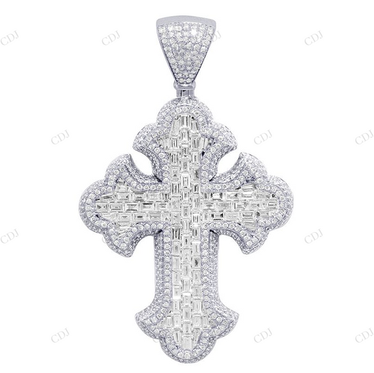 2 Inch Lab Grown Diamond 10k White Gold Cross Pendant Hip Hop Pendent CustomDiamJewel
