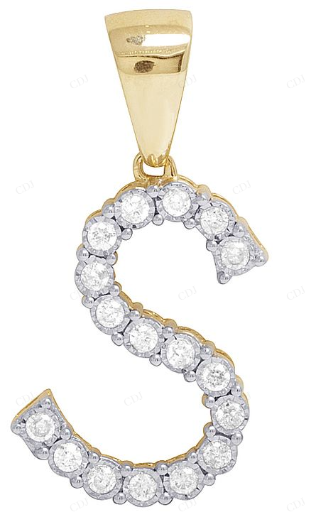 1.1" Natural Diamond 10K Gold S Letter Pendant CustomDiamJewel