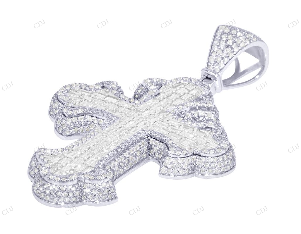 2 Inch Lab Grown Diamond 10k White Gold Cross Pendant Hip Hop Pendent CustomDiamJewel