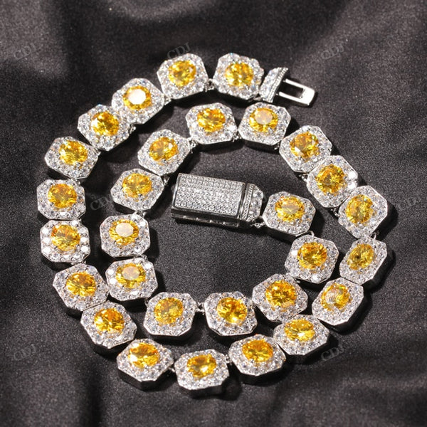 Clustered Color Diamonds White Gold Tennis Chain hip hop jewelry CustomDiamJewel