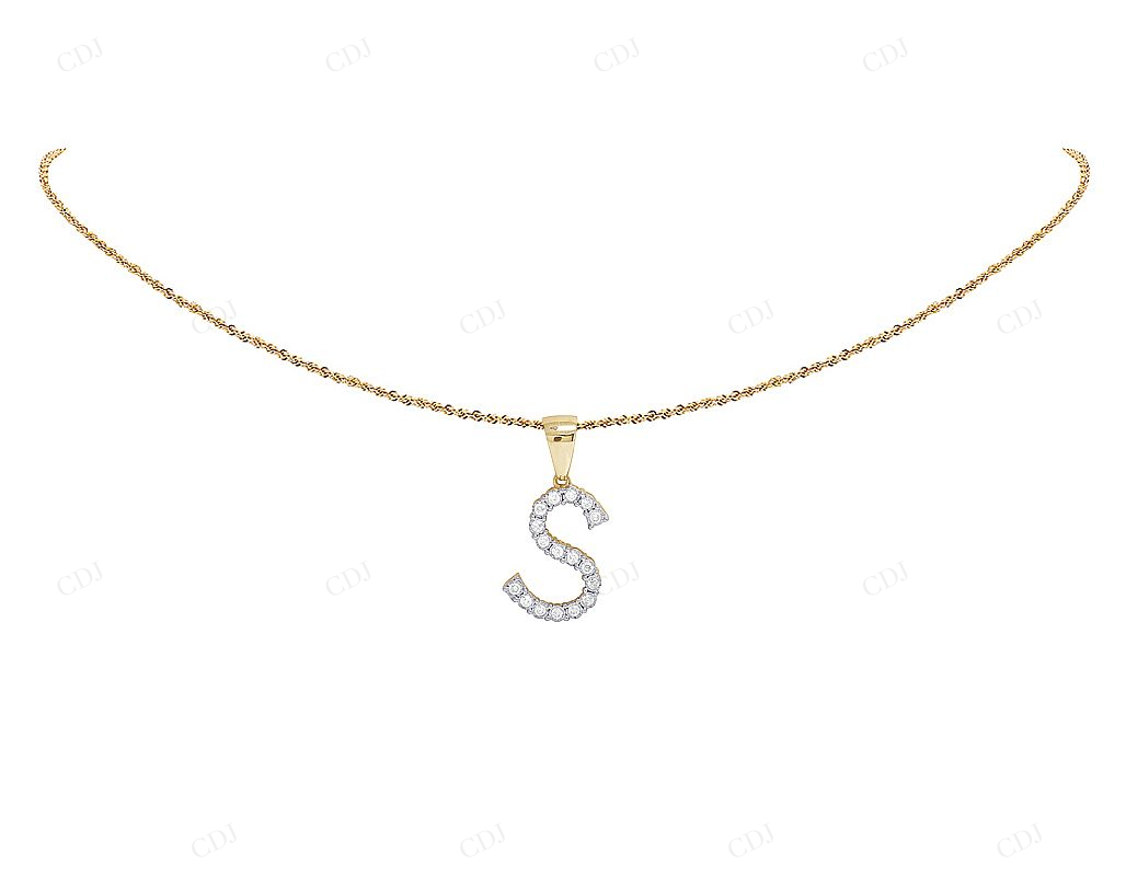1.1" Natural Diamond 10K Gold S Letter Pendant CustomDiamJewel