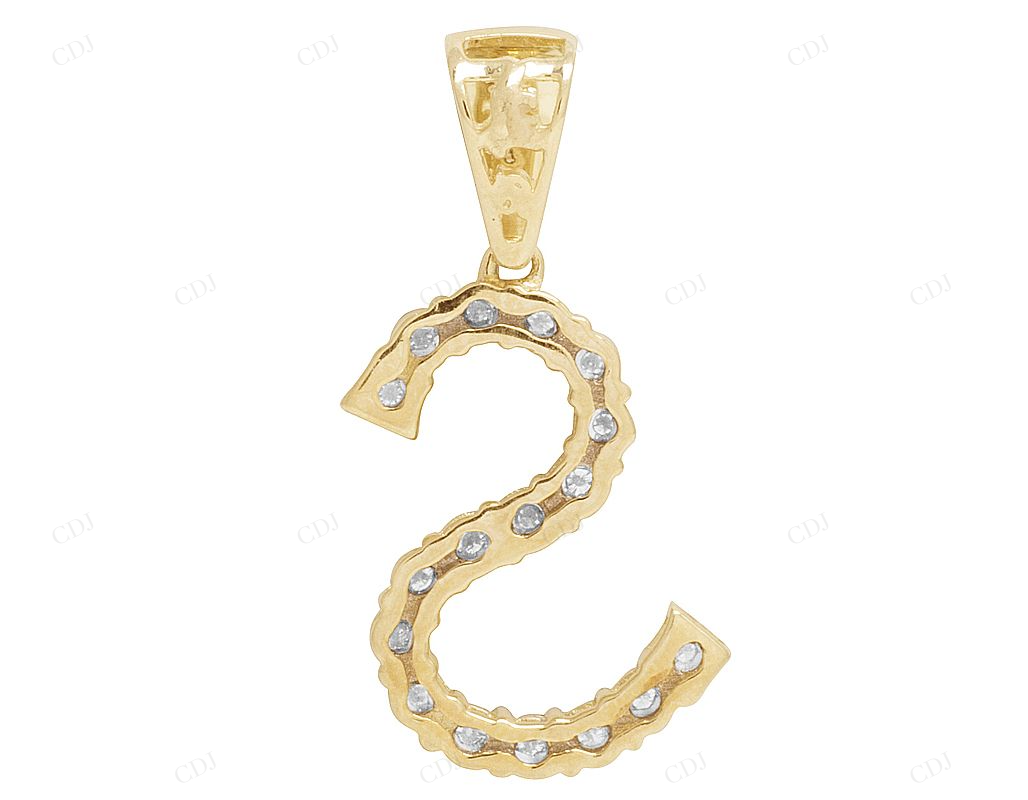 1.1" Natural Diamond 10K Gold S Letter Pendant CustomDiamJewel