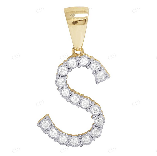 1.1" Natural Diamond 10K Gold S Letter Pendant CustomDiamJewel