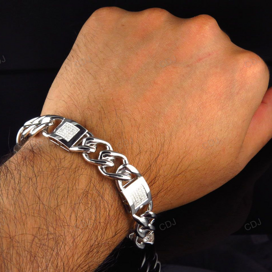 Custom Designed Silver Moissanite Cuban Bracelet hip hop jewelry CustomDiamJewel