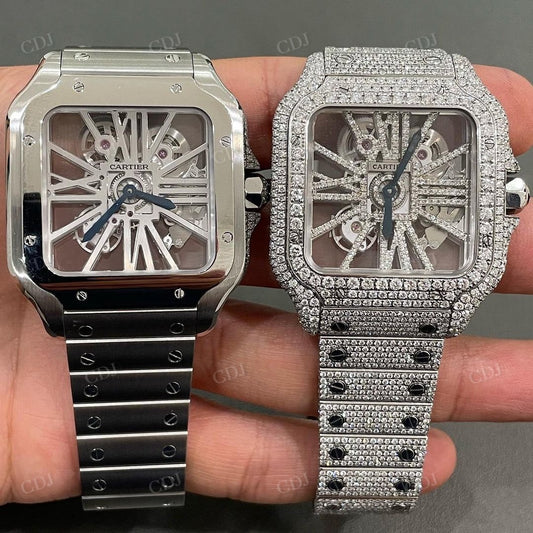 Full White Cartire Skeleton Automatic Movement Hip Hop Watch customdiamjewel