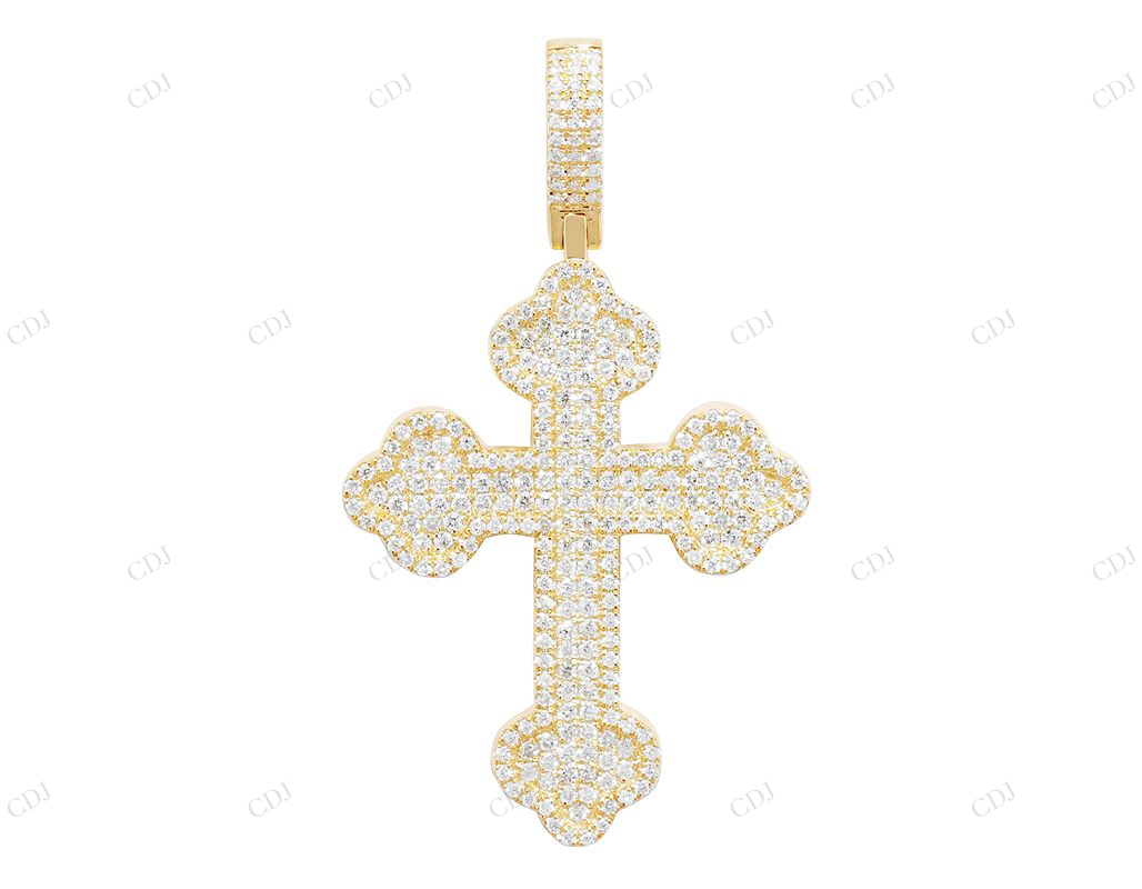 2.1 Inch Clover Cross Lab Grown Diamond Pendant In White Gold Hip Hop Pendent CustomDiamJewel