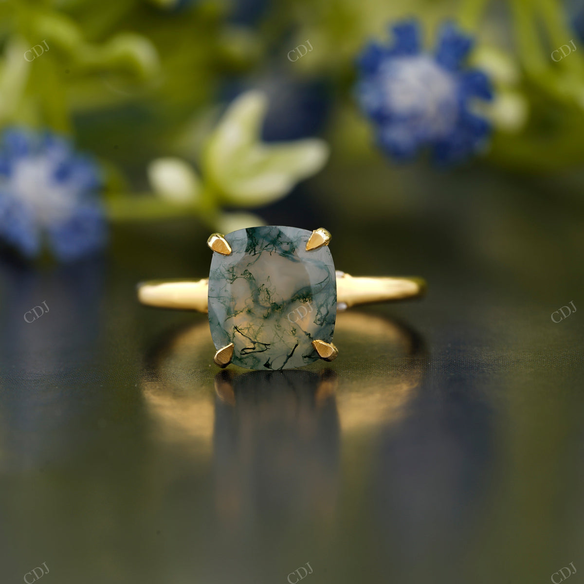 Cushion Moss Agate Solitaire Ring customdiamjewel