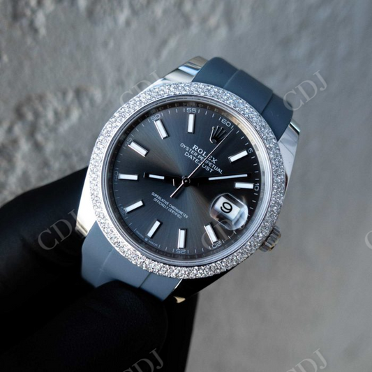 Grey Belt Diamond Bezel Personalized Watch For Men customdiamjewel