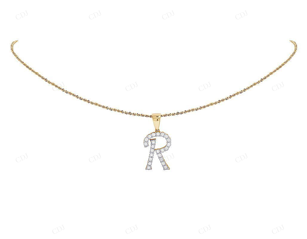 0.50 CTW 10K Gold Diamond Initial R Letter Pendant CustomDiamJewel