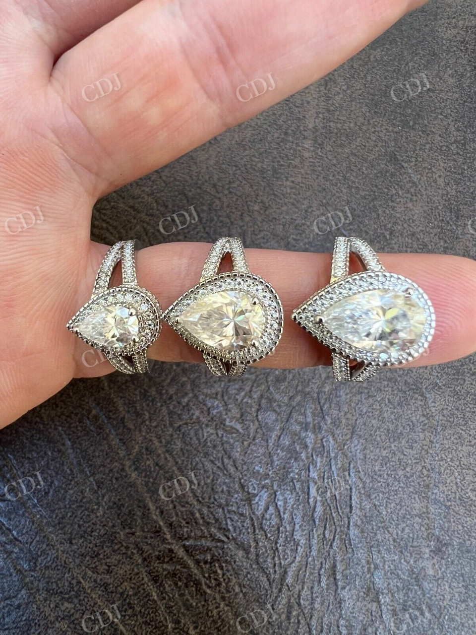 Moissanite Halo Pear Cut Engagement Ring  customdiamjewel   