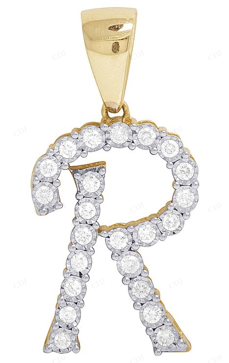 0.50 CTW 10K Gold Diamond Initial R Letter Pendant CustomDiamJewel