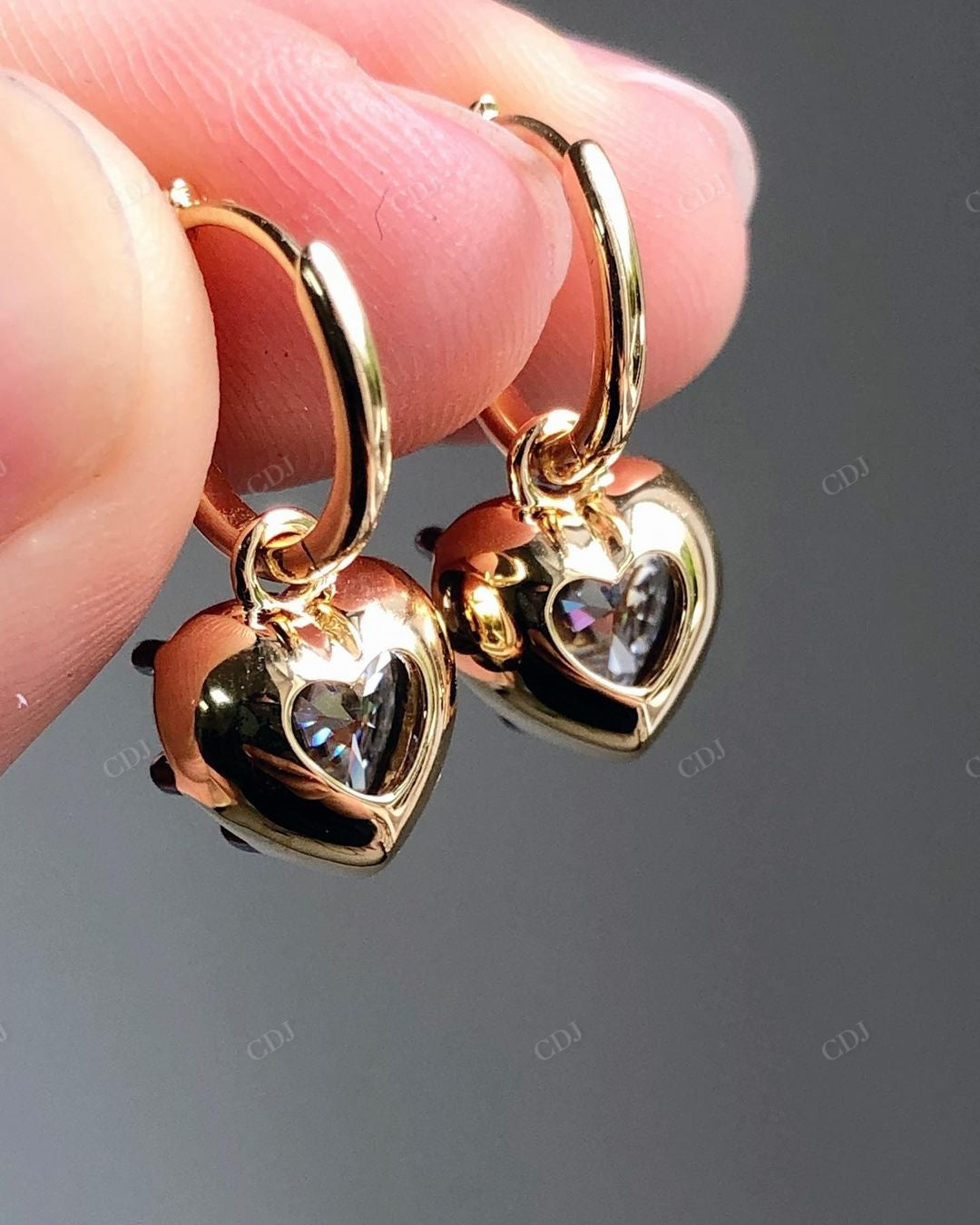 Heart Cut Lab Grown Diamond Gold Earrings customdiamjewel