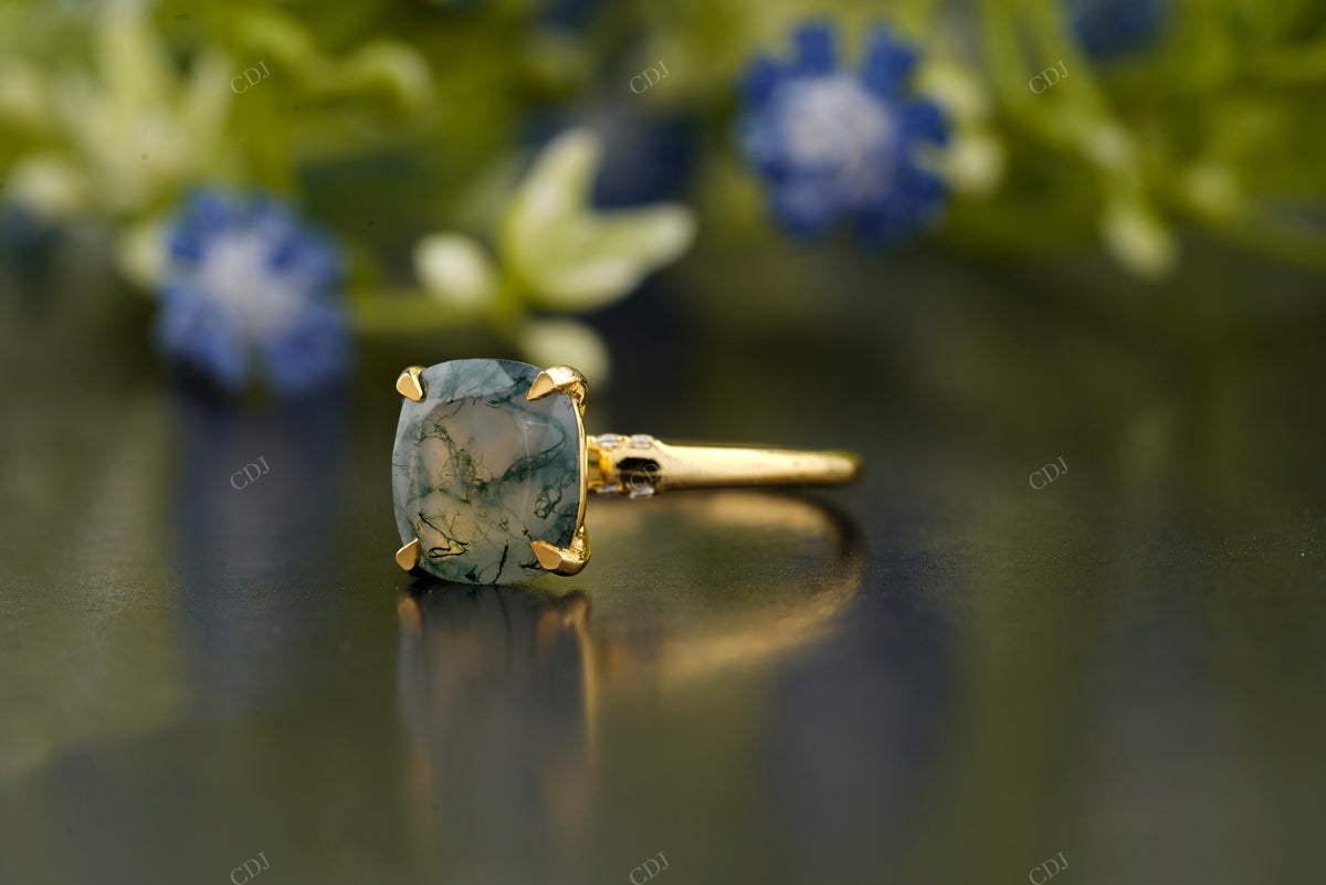 Cushion Moss Agate Solitaire Ring customdiamjewel
